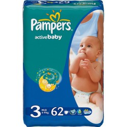 Подгузники, Pampers (Памперс) 4-9 кг р. 3 №62 актив беби миди